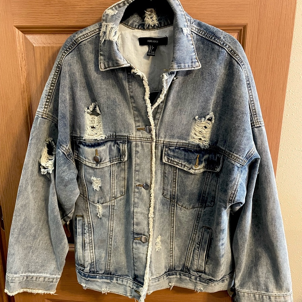 Forever 21 distressed oversize jean jacket